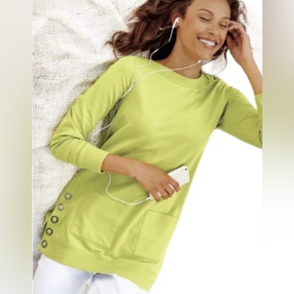 Soft Surroundings 'Make It Snappy' Cozy Vibrant Pullover Tunic Lime Green 🌴